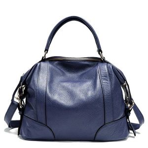 Navy Leather Handbags Zip Crossbody Large Satchel Bags